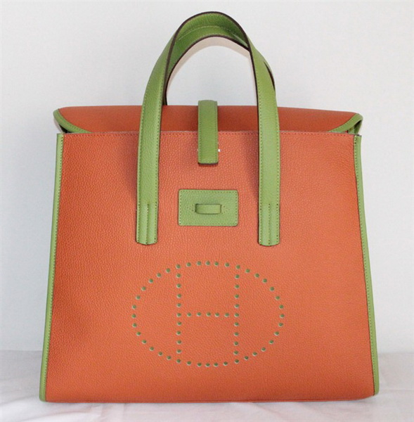 Best Hermes FeuDou Bag Orange/Green 509095 - Click Image to Close